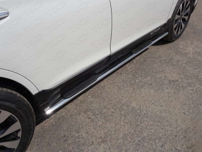 Пороги труба овальная с накладками 75х42 мм ТСС для Subaru Outback 2015-2021